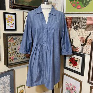 NWT rogers + ROGERS Blue 100% Cotton Pintuck Front Tab Sleeve Tunic Size 24